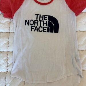 The North Face White Tee with Red Raglan Trim